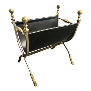 1970s Maison Jansen Style Steel & Leather Magazine Stand For Sale