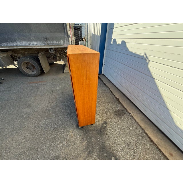 Mid Century Danish Modern Oman Junn Teak Bookcase on Hairpin Legs For Sale - Image 12 of 12