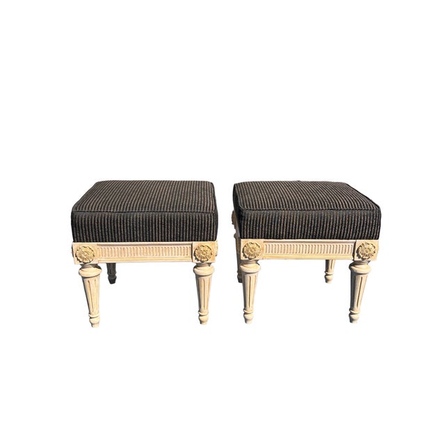 French Provincial Vintage Ottomans or Foot Rests in French Provincial Style a Pair For Sale - Image 3 of 7
