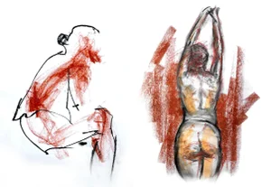 Set of 2 Art Original Charcoal and Pastel Sketch Figure Art by Valeriya Serova
