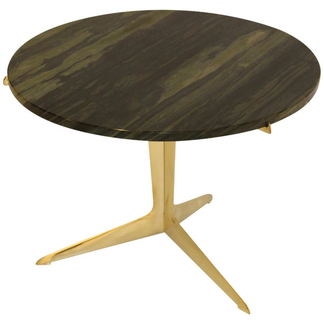 Modernist Italian Brass and Marble Side Table For Sale