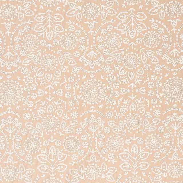 Schumacher Tiana Embroidery Fabric in Natural For Sale