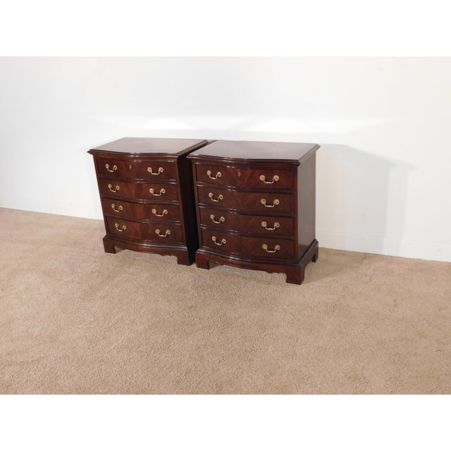 Pair Drexel Heritage 1990s Flame Mahogany Chippendale Serpentine Bedside Chests Nightstands From Drexel Heritage's 18th...