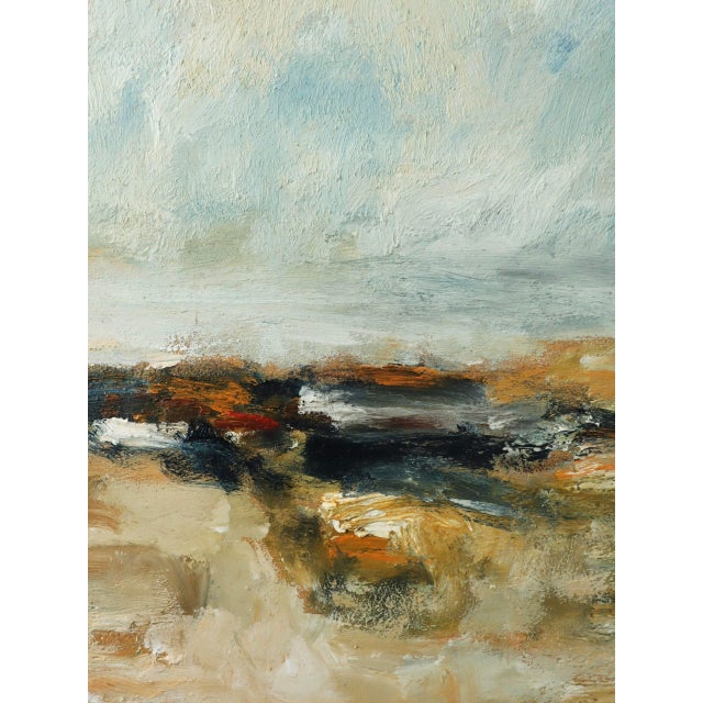 Sky Blue 1994 Modernist 'Golden Drift' Vintage Original Mini Abstract Expressive Landscape Oil Painting, Framed For Sale - Image 8 of 11