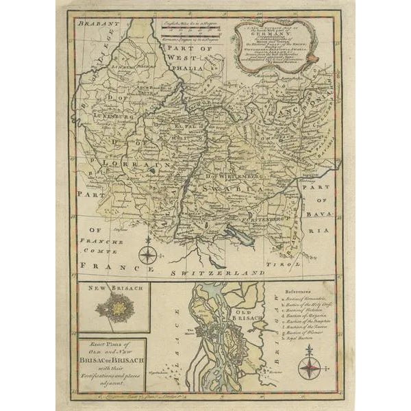 Antique Map of South West Germany, 1747 For Sale