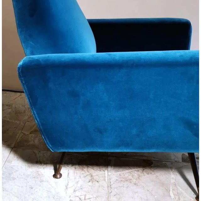 Blue Vintage Italian Armchair Upholstered and Covered in Velvet Ottanio Color For Sale - Image 8 of 13