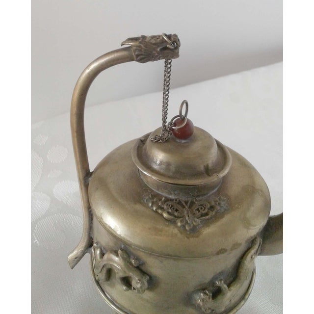 Late 19th Century Chinese Mixed Metal Dragon & Lion Tripod Teapot For Sale - Image 4 of 5