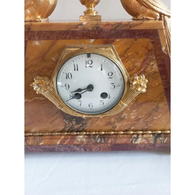 Forest Green Art Deco Clock & Cassolettes in Bronze and Marble, 1925, Set of 3 For Sale - Image 8 of 13