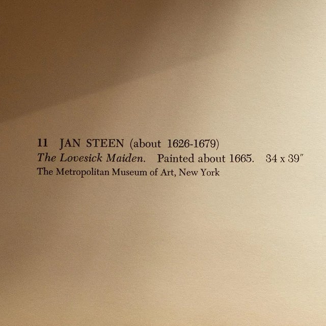 1950s 1954 After Jan Steen "The Lovesick Maiden", Vintage Full-Color Print For Sale - Image 5 of 8