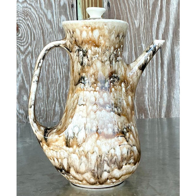 Vintage French Drip Glaze Coffee Pot For Sale - Image 4 of 6