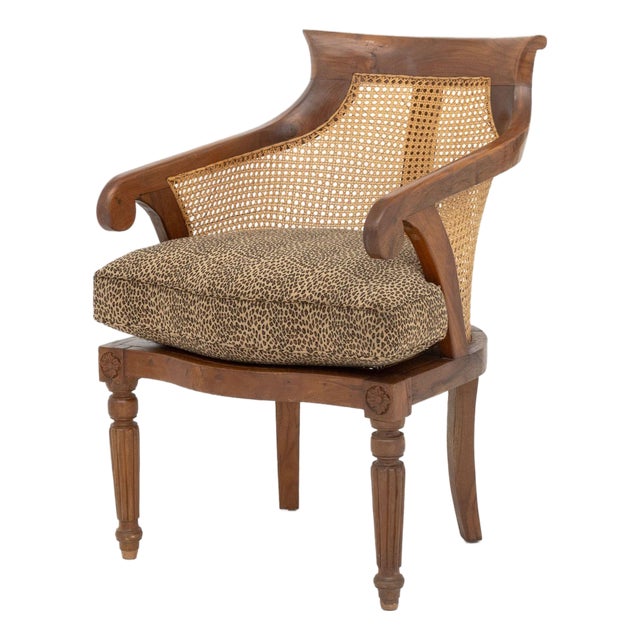 French Empire Style Cane Paneled Walnut Bergere For Sale
