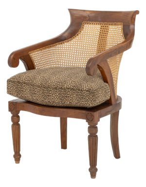 French Empire Style Cane Paneled Walnut Bergere