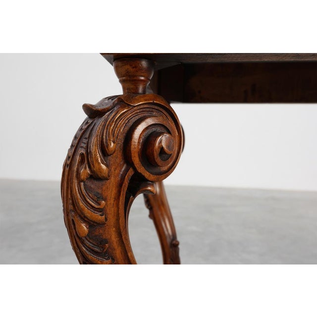 Napoleon III Style Carved Walnut Side Table with Ardune Top, France, 1900s For Sale - Image 6 of 18