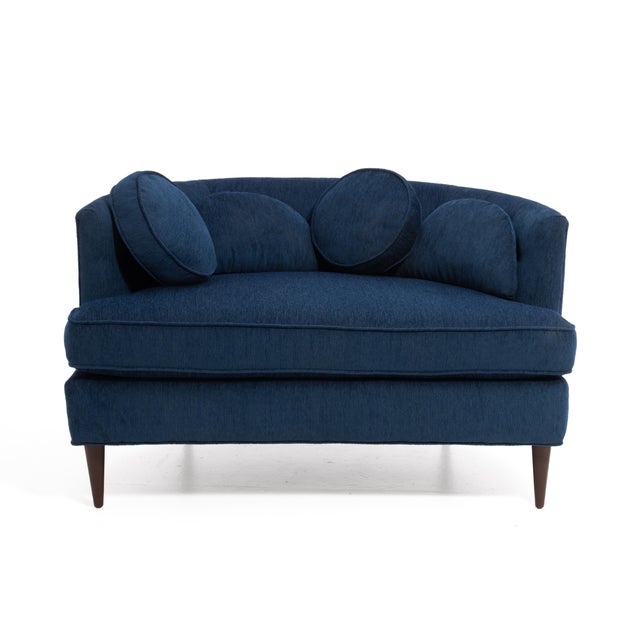 1970s Mid Century Half Moon Lounge Chair & Ottoman After Adrian Pearsall Satellite Havana Knoll Fabric For Sale - Image 5 of 18