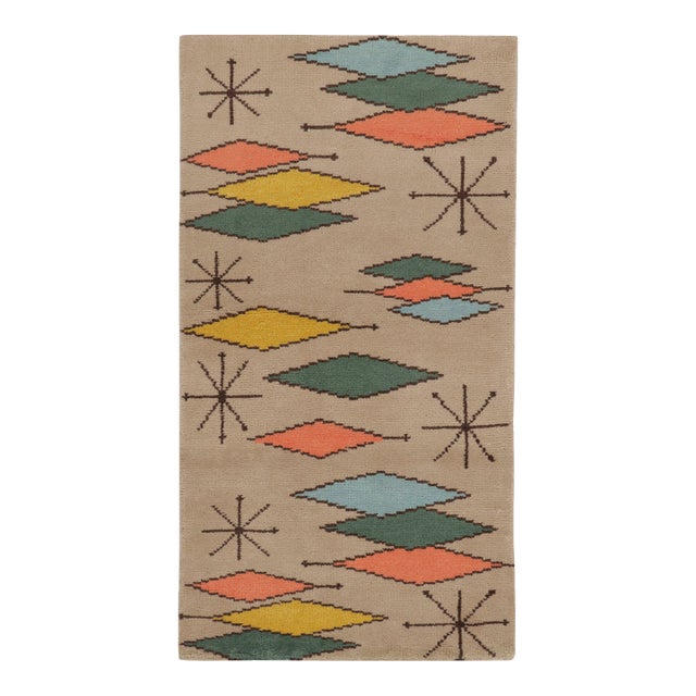Rug & Kilim’s Mid-Century Modern Inspired Rug, Colorful Diamonds and Starbursts For Sale