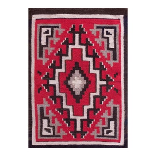 1940s Red Geometric Tribal Antique American Navajo Rug 2'2" X 2'10" Flatweave Wool Carpet For Sale