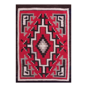 1940s Red Geometric Tribal Antique American Navajo Rug 2'2" X 2'10" Flatweave Wool Carpet