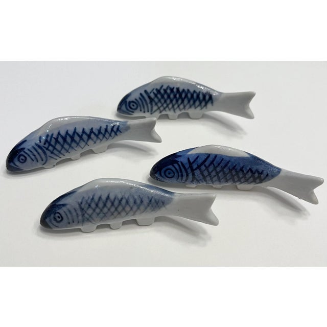 Late 20th Century Vintage Blue Porcelain Carp Chopstick Rests- Set of 4 For Sale - Image 5 of 5