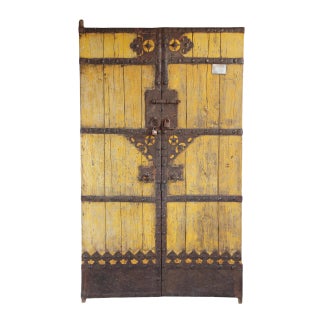 Vintage Yellow Chinese Wood Door For Sale