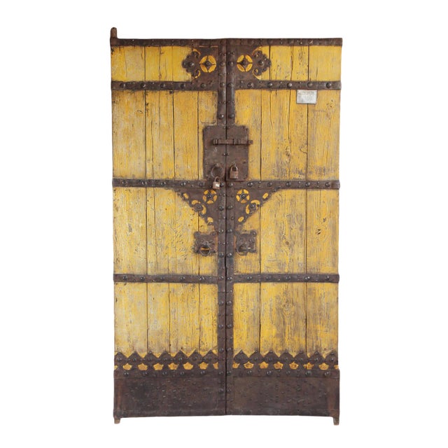Vintage Yellow Chinese Wood Door For Sale