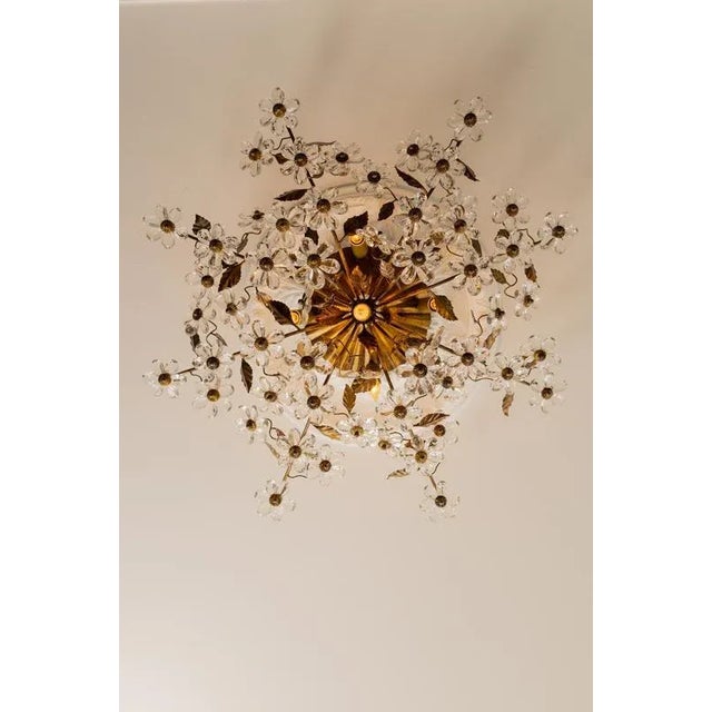 Large Italian Hollywood Regency Crystal Glass Flower Ceiling Light, 1950s For Sale - Image 4 of 18