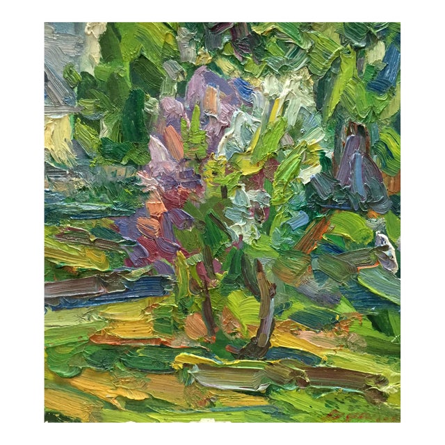 1980s Abstract Oil Painting Green Garden Dupliy Sergey Alexandrov For Sale