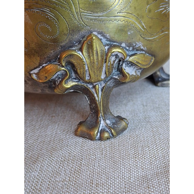 Antique 19th Century Brass Etrog Box Engraved Sukkot Citron Footed Judaica For Sale - Image 15 of 18