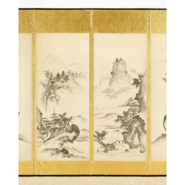 Japanese Edo Six-Panel Haboku Landscapes of Seasons For Sale - Image 4 of 13