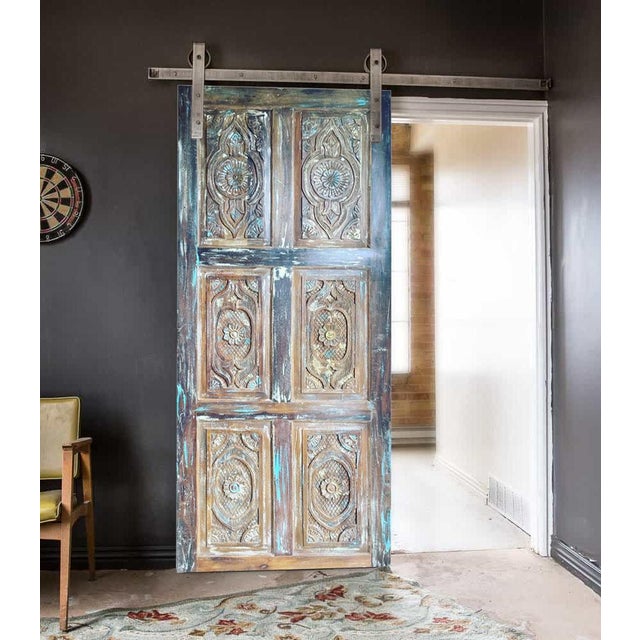 Wood Vintage Hand-Carved Rustic Barn Door – Reclaimed Wood Farmhouse Statement Door Panel 84x36 For Sale - Image 7 of 7