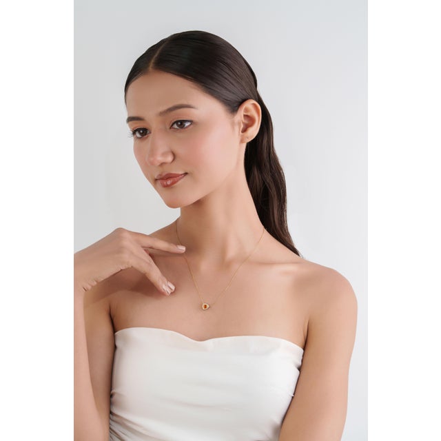 14k Yellow Gold Trillion-Cut Citrine & Diamond Halo Pendant Necklace by VRJewels For Sale - Image 10 of 17