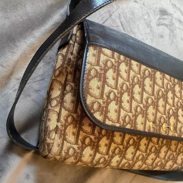 1980s Vintage Christian Dior Oblique Trotter Canvas Shoulder Bag For Sale - Image 13 of 14