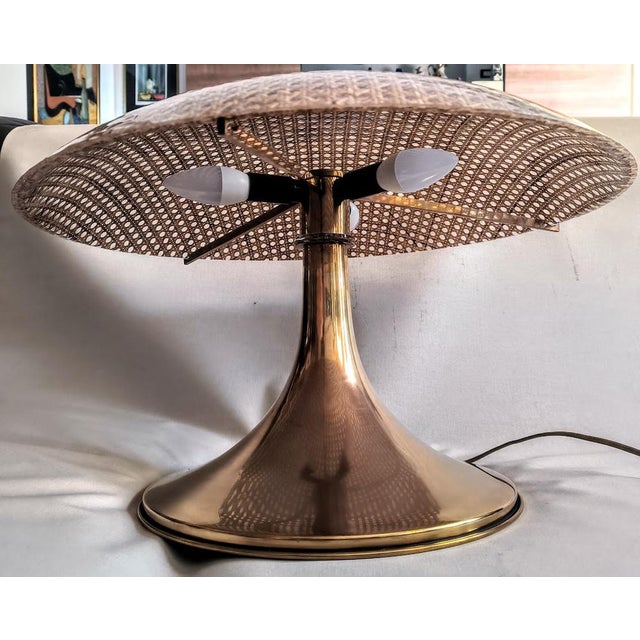 Metal Italian Sculptural Table Lamp in Brass and Acrylic Glass with Embedded Vienna Cane, Italy, 1975 For Sale - Image 7 of 14