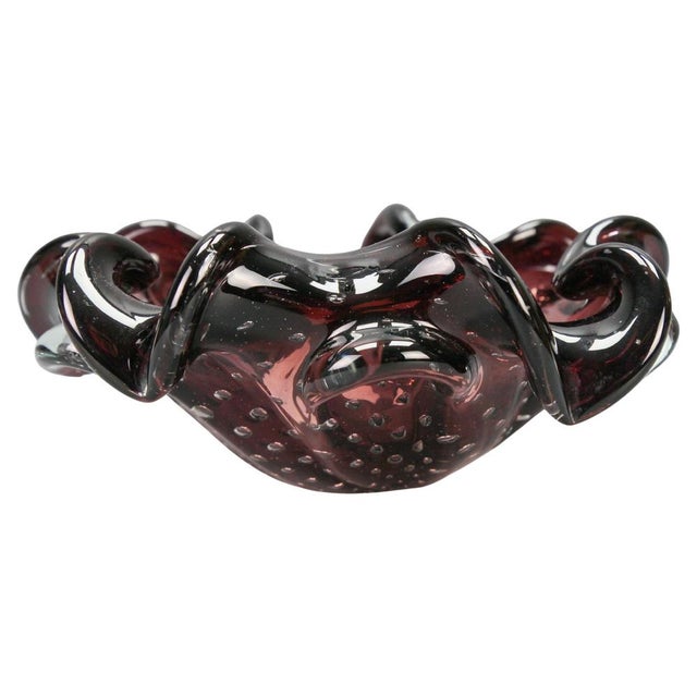 Mid-Century Dark Purple Murano Bubble Glass Bowl, Italy, 1960s For Sale - Image 17 of 17