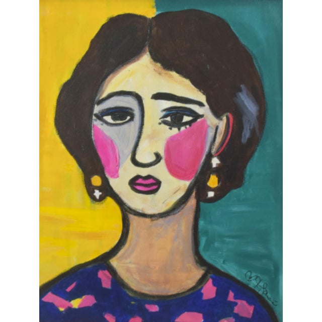 Abstract Impressionist Expressionist Abstract Woman Portrait Painting Including the Antiqued Gold Wood Frame For Sale - Image 3 of 5