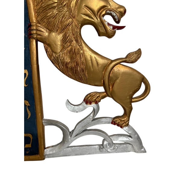 Folk Art Rare Folk Art Hebrew Judaica Carved Gilded Wood Lions Torah Synagogue Sculpture, c.1920's-1940's For Sale - Image 3 of 18