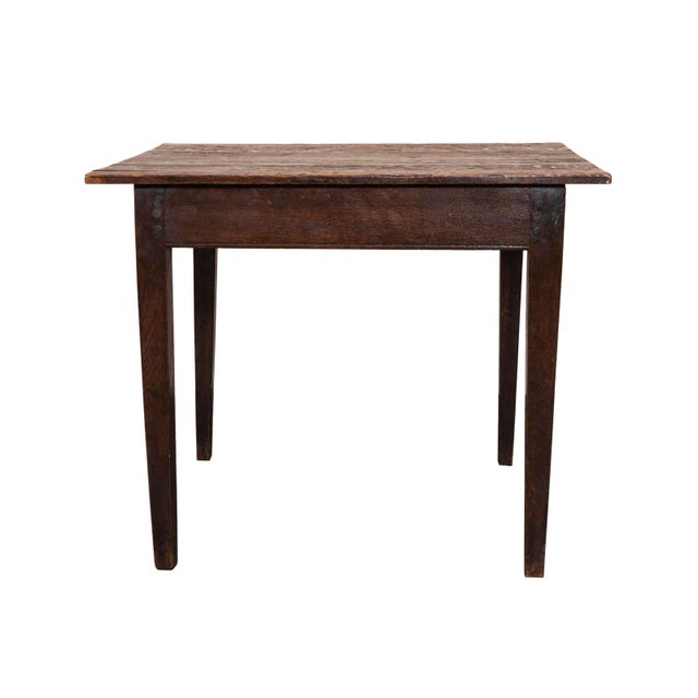 Provencal rustic oak plank side table. Flat plank top. Straight box-formed apron.