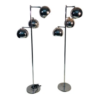 Koch & Lowy Three Globe Shades Chrome Floor Lamps - a Pair For Sale