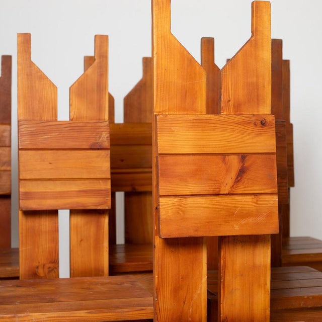 Vintage Brutalist Dining Chairs in Pine, Czechoslovakia, 1970s, Set of 6 For Sale - Image 6 of 15