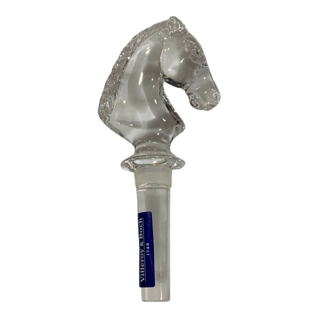 Vintage Villeroy & Boch Crystal Horse Head Bottle Stopper in Original Box For Sale