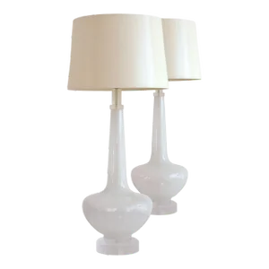 Murano Glass Table Lamps, White - as a Pair
