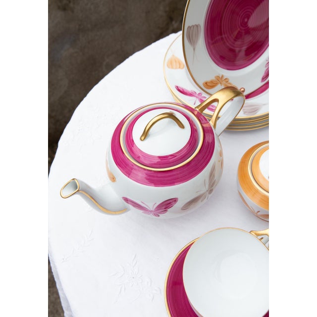 Hand-Painted Limoges Porcelain Tea Service by Marie Daage, 2000s, Set of 20 For Sale - Image 12 of 15