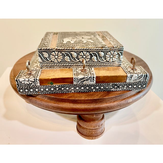 Metal Vintage Indian Repousse Tin & Copper Wall Pocket/ Key Holder For Sale - Image 7 of 10