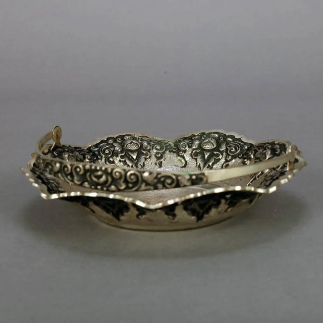 Metal Antique Continental .800 Silver Reticulated Floral Repousse Bridal Basket 4.9toz For Sale - Image 7 of 11