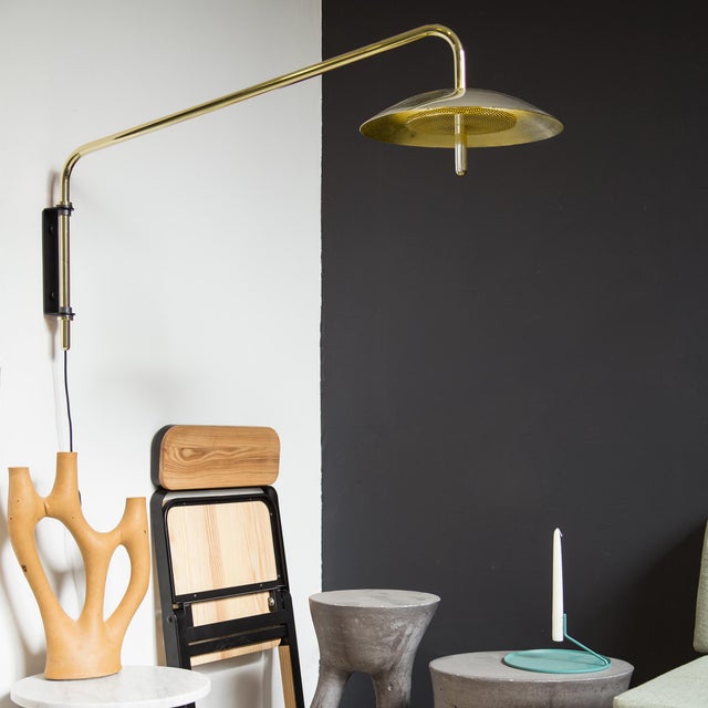 Not Yet Made - Made To Order Signal Arm Sconce - Long / Black & Brass, Modern, Hardwired, Minimal Led Wall Light For Sale - Image 5 of 5