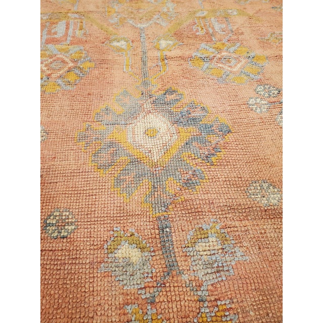Antique Oushak Carpet, Oriental Rug, Handmade Rug Saffron, Light Blue and Coral For Sale - Image 13 of 18