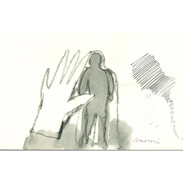 Modern Mino Maccari, Catching a Shadow, Original Charcoal, 1970s For Sale - Image 3 of 3