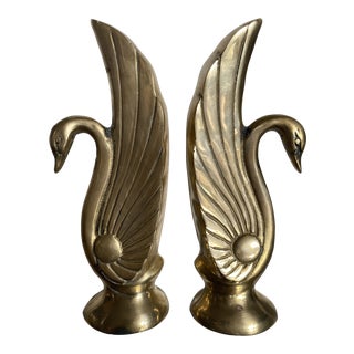 1980’s Brass Swan Bookends - a Pair For Sale