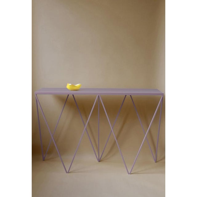 Giraffe Console Table with Natural Linoleum Top in Black by &New For Sale - Image 9 of 10