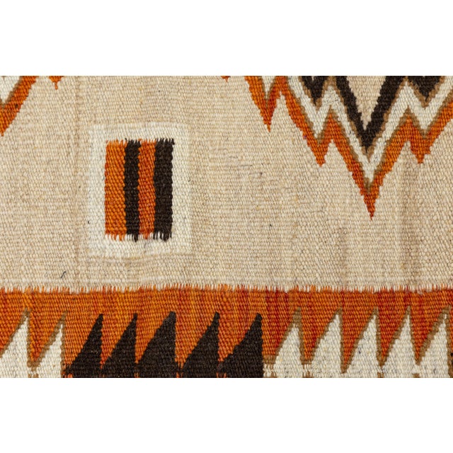 Cream Mid-Century Modern Navajo Style Terracotta and Cream Wool Flatweave Area Rug For Sale - Image 8 of 8