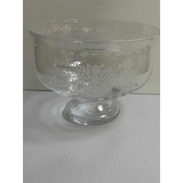 Oscar De La Renta-Miles Redd Large Heart Etched Footed Handmade Glass Bowl For Sale - Image 14 of 15